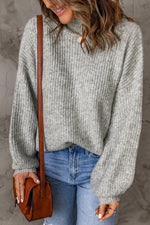 Ladda upp bild till gallerivisning, Heathered Balloon Sleeve Rib-Knit Sweater
