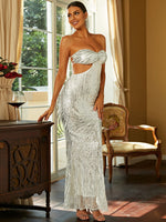 Load image into Gallery viewer, Sequin Strapless Sweetheart Neck Maxi Dress

