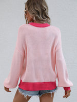 Cargar imagen en el visor de la galería, Contrast Trim Drop Shoulder Pullover Sweater
