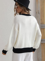 Ladda upp bild till gallerivisning, Contrast Trim Drop Shoulder Pullover Sweater
