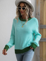 Charger l&#39;image dans la galerie, Contrast Trim Drop Shoulder Pullover Sweater
