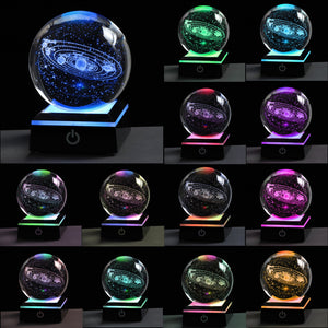 New 80mm K9 Crystal Solar System Planet Globe 3D Laser Engraved Sun System Ball with Touch Switch LED Light Base Astronomy Gifts