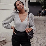 Lade das Bild in den Galerie-Viewer, Elegant Women Sequined Tops 2021 Spring Fashion Ladies Vintage Silver Top Party Female Sexy V-Neck Tops Femme Girls Chic Clothes
