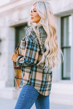 Load image into Gallery viewer, Plaid Curved Hem Shirt Jacket with Breast Pockets
