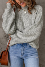 Load image into Gallery viewer, Heathered Balloon Sleeve Rib-Knit Sweater
