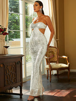 Load image into Gallery viewer, Sequin Strapless Sweetheart Neck Maxi Dress
