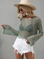 Charger l&#39;image dans la galerie, Openwork Flare Sleeve Cropped Cover Up
