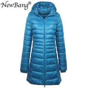 NewBang 8XL Ladies Long Warm Down Coat With Portable Storage Bag Women Ultra Light Down Jacket Women's Overcoats Hip-Length