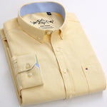 Cargar imagen en el visor de la galería, Mens Long Sleeve Oxford Plaid Striped Casual Shirt Front Patch Chest Pocket Regular-fit Button-down Collar Thick.
