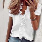 Load image into Gallery viewer, Women Casual Short Sleeve Sexy V-neck Ruffles Blouse
