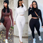 Load image into Gallery viewer, Two Piece Sets Women Solid Autumn Tracksuits High Waist Stretchy Sportswear Hot Crop Tops And Leggings Matching Outfits
