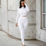 Ladda upp bild till gallerivisning, Two Piece Sets Women Solid Autumn Tracksuits High Waist Stretchy Sportswear Hot Crop Tops And Leggings Matching Outfits

