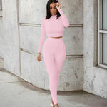 Lade das Bild in den Galerie-Viewer, Two Piece Sets Women Solid Autumn Tracksuits High Waist Stretchy Sportswear Hot Crop Tops And Leggings Matching Outfits
