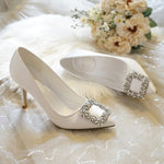 Charger l&#39;image dans la galerie, Korean Style Pointed High Heel White Wedding Shoes Rhinestone Bridal Shoes Small Size Shoes 33-43 Sizes Dress Party Shoes
