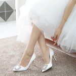 Charger l&#39;image dans la galerie, Korean Style Pointed High Heel White Wedding Shoes Rhinestone Bridal Shoes Small Size Shoes 33-43 Sizes Dress Party Shoes
