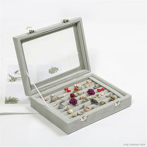 Women Multi-Function Velvet Jewelry Box Rings Earrings Necklaces Makeup Holder Case Organizer