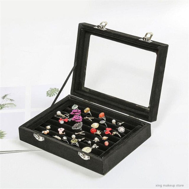 Women Multi-Function Velvet Jewelry Box Rings Earrings Necklaces Makeup Holder Case Organizer