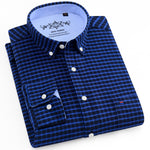 Charger l&#39;image dans la galerie, Mens Long Sleeve Oxford Plaid Striped Casual Shirt Front Patch Chest Pocket Regular-fit Button-down Collar Thick.
