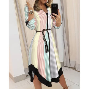 Lady Cover Up Women's Shirt Dress Wave Print Long Sleeve V-Neck Casual Loose Holiday Midi Dress Plus Size