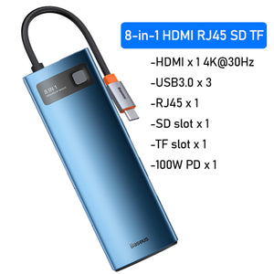 Baseus USB C HUB Type C to HDMI-compatible USB 3.0 Adapter 8 in 1 Type C HUB Dock for MacBook Pro Air USB C Splitter