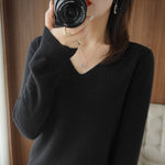 Cargar imagen en el visor de la galería, Autumn Winter New Cashmere Sweater V-neck Knitting Sweater korean Long Sleeve Loose Tops
