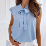 Lade das Bild in den Galerie-Viewer, Women Summer Elegant Ruffles Sleeveless Polka Pot Lace Up Tie Bow Blouses and Shirts Casual Oversize Tops Sexy Pullover Tunic
