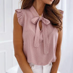 Lade das Bild in den Galerie-Viewer, Women Summer Elegant Ruffles Sleeveless Polka Pot Lace Up Tie Bow Blouses and Shirts Casual Oversize Tops Sexy Pullover Tunic
