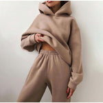 Ladda upp bild till gallerivisning, Women&#39;s Tracksuit Casual Solid Long Sleeve Hooded Sport Suits Autumn Warm Hoodie Sweatshirts and Long Pant Fleece Two Piece Sets
