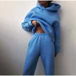Lade das Bild in den Galerie-Viewer, Women&#39;s Tracksuit Casual Solid Long Sleeve Hooded Sport Suits Autumn Warm Hoodie Sweatshirts and Long Pant Fleece Two Piece Sets
