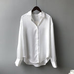 Lade das Bild in den Galerie-Viewer, Silk Korean Office Ladies Elegant Shirt Blouse Women Fashion Button Up Satin Shirt Vintage White Long Sleeve Shirts Tops 11355
