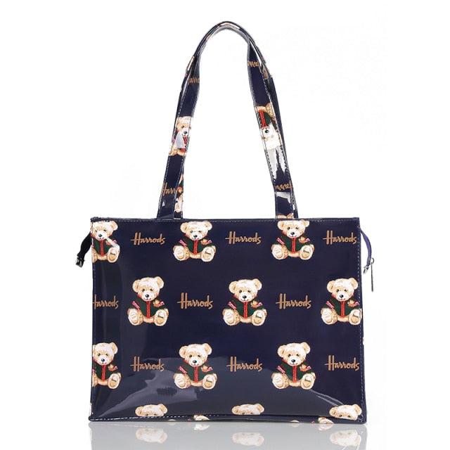London Style PVC Reusable Shopping Bag Women&#39;s Bag Eco Friendly Flower Shopper Bag Waterproof Handbag Lunch Tote Shoulder Bag