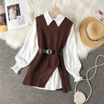 Charger l&#39;image dans la galerie, Long lantern sleeve shirt women knitted vest 2 two piece set 2022 spring autumn womens Shirts sets Sleeveless Sweater tops
