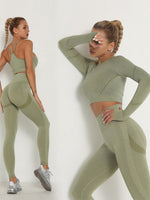 Charger l&#39;image dans la galerie, Women&#39;s Sets Skinny Tracksuit Breathable Bra Long Sleeve Top Seamless Outfits High Waist Push Up Leggings Gym Clothes Sport Suit
