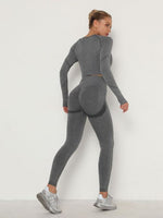 Cargar imagen en el visor de la galería, Women&#39;s Sets Skinny Tracksuit Breathable Bra Long Sleeve Top Seamless Outfits High Waist Push Up Leggings Gym Clothes Sport Suit
